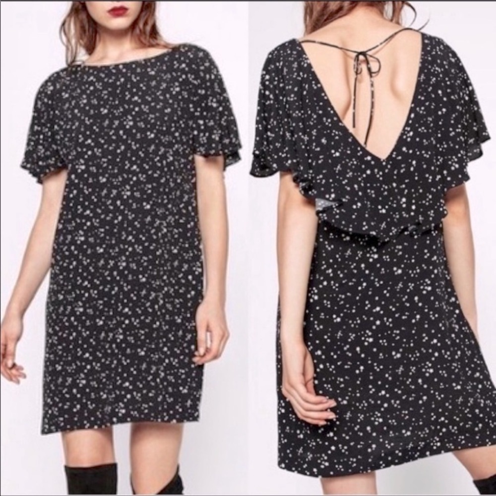 zara • stars constellation ruffle mini dress